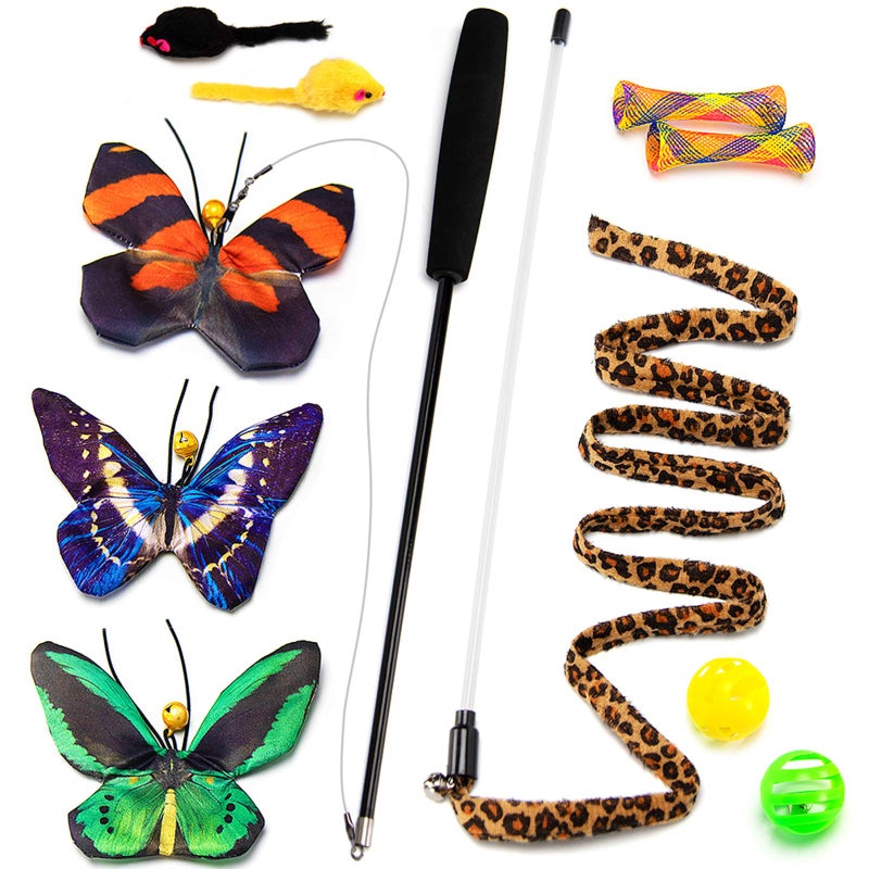 AWOOF Butterfly Cat Wand Cat Toys Set, Realistic Crinkle Catnip Butterflies Kitten Toys with Retractable Interactive Cat Wand 11 PCS Cat Toys for Indoor Cats - Image 2